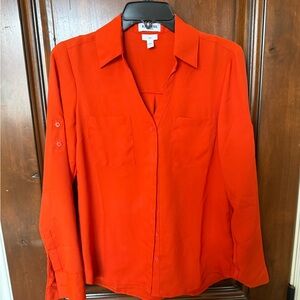 Women's orange red Button-Up Blouse